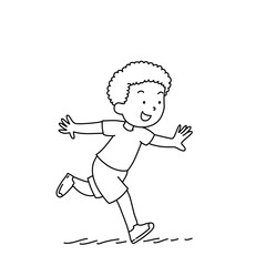 Happy child running outdoor in black and white outline