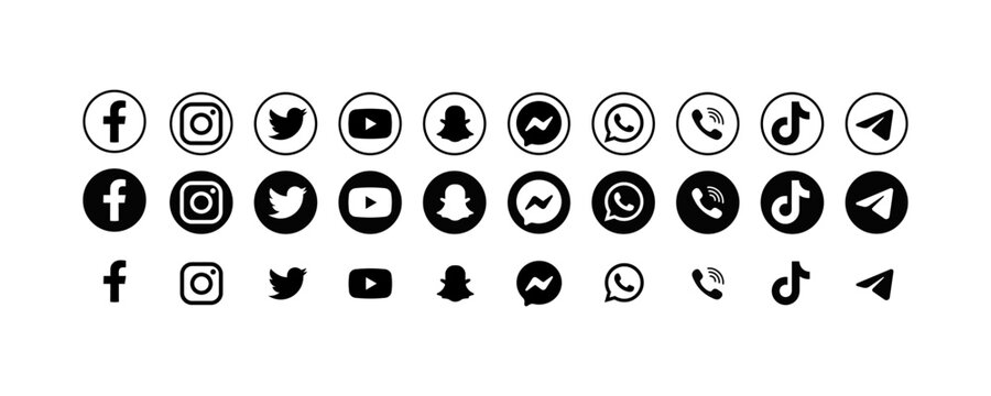 Facebook; Instagram; Twitter; YouTube; snapchat; messenger; Whatsapp; Viber; TikTok; Telegram - Collection of popular social media logo. Vector. editorial illustration.