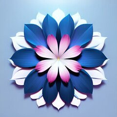 Graceful Illustration of White Blue and Pink Blooming Flower Petals On Blue Background - Generative A.I. Art