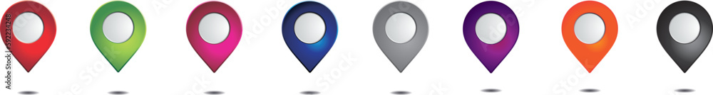 Poster 3d rendering of colorful location icons on a white background