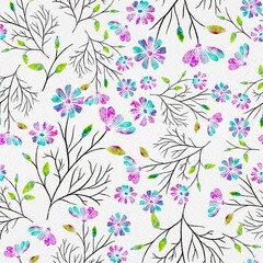 Spring Fresh Flowers Bunches Watercolor Seamless Pattern