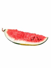 Closeup of a slice of a watermelon on a white background