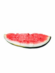 Closeup of a slice of a watermelon on a white background