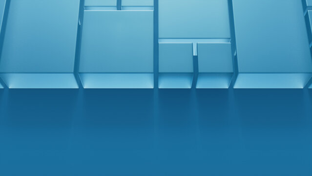 Translucent Blocks on a Blue Surface. Visionary Tech Design with copy space. 3D Render.