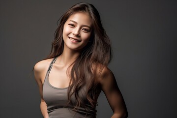 Naklejka premium Asia girl, slim body and beautiful woman in studio