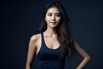 Naklejka premium Asia girl, slim body and beautiful woman in studio
