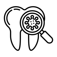 Teeth Disease Investigation or Diagnosis concept, Tooth with Magnifying Glass and Bacteria vector icon design, Dentistry symbol,Health Care sign, Dental instrument stock illustration 