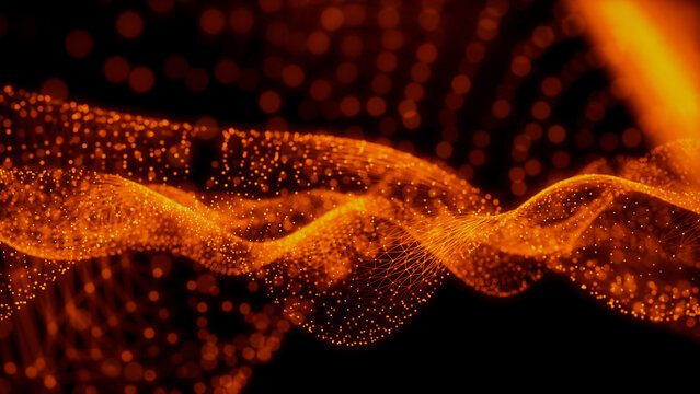 Smart Grid and Communication Concept. Orange, Futuristic Digital Style. 3D Render.