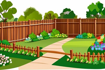 garden with fence and flowers-Generate AI