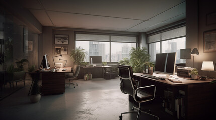 Fototapeta na wymiar office interiors, front view Generative AI