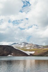 Vertical shot of the beautiful Lake Kari on the slopes of Mount Aragats in Armenia