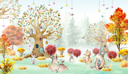 Wallpaper for the children's room. Photo wallpapers. Children's greeting card. 