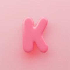 3D Pink uppercase letter K with a glossy surface on a pink background.