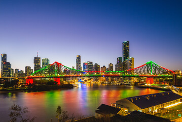 brisbane with story bridge in queensland, australia at night