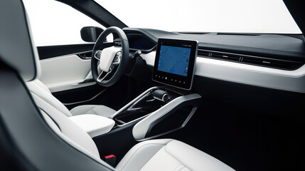 modern minimalistic car interior white with black accents, ai generative