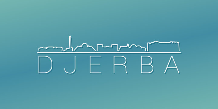 Djerba, Tunisia Skyline Linear Design. Flat City Illustration Minimal Clip Art. Background Gradient Travel Vector Icon.