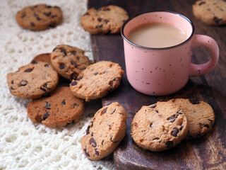 Americano coffee or hot chocolate with Chocolate Chip Cookies