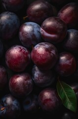 Lots of ripe plums. Background design with fresh plums. Generative AI.