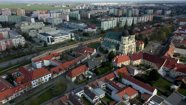 Old European and modern architectures, Saint Nicolas Church, Trnava, Slovakia 4k