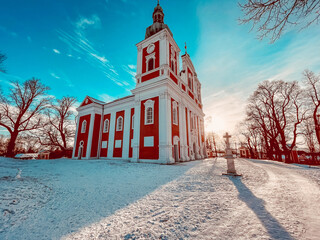 Krnov, Czech republic - 2. January 2022 - View of the beautiful church in winter on Cvilin hill