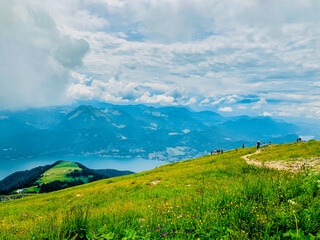 Obraz premium View of the landscape from Mount Schafberg