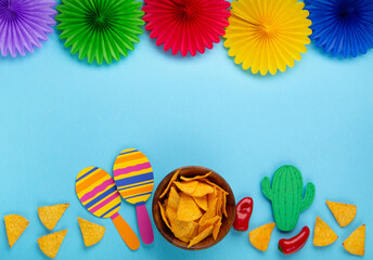 Cinco de Mayo (Fifth of May) Fiesta Celebration Concept on Blue Background.