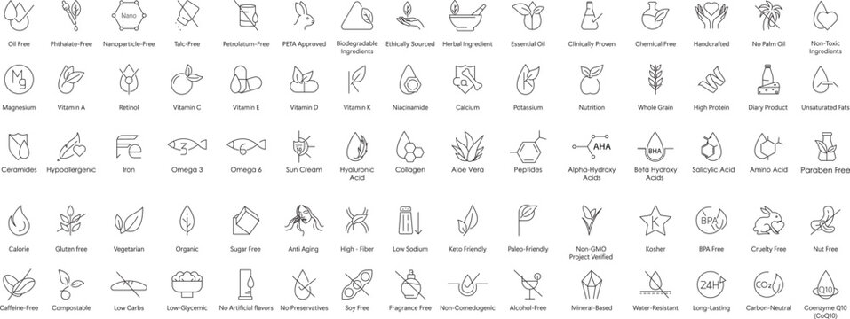 health and beauty icons set includes a versatile collection of vector illustrations for your health and beauty designs. From skincare to nutrition, we've got you covered with over 70 icons
