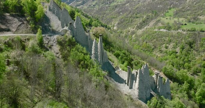 aerial view of Euseigne rock formation in the Swiss alps