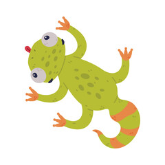 Funny Green Gecko Character Crawling on the Ground Vector Illustration