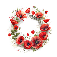 Wreath of poppies watercolor Generative AI