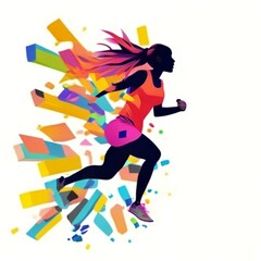 Silhouettes of a woman who runs and leaves a trail of colors. Ideal for the departure of sporting events