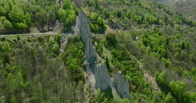 aerial view of Euseigne rock formation in the Swiss alps