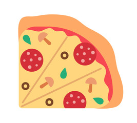 Quarter of pizza semi flat colour vector object. Tasty homemade snack. Fast food. Pizzeria menu. Editable cartoon style icon on white. Simple spot illustration for web graphic design and animation