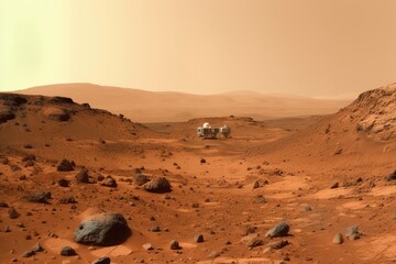 mars, with view of colony bustling with activity, thanks to the hard work and dedication of its inhabitants, created with generative ai
