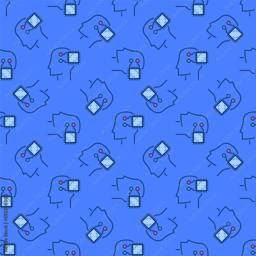 Poster ai chip connected with human head vector colored seamless pattern