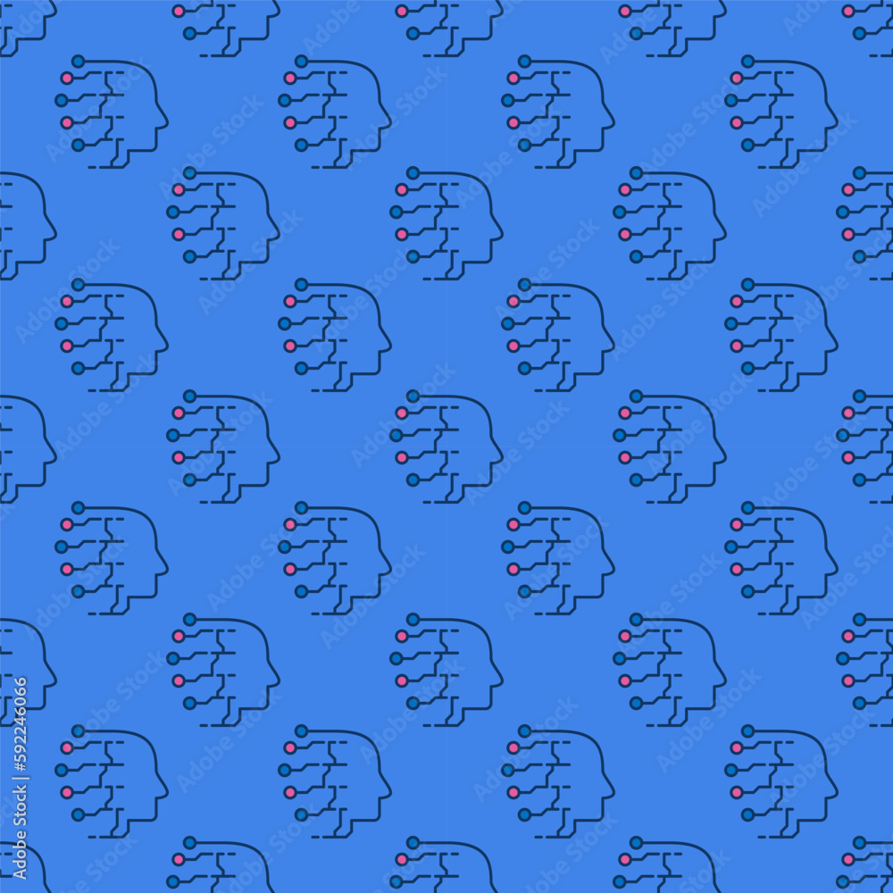 Poster ai head vector artificial intelligence blue modern seamless pattern