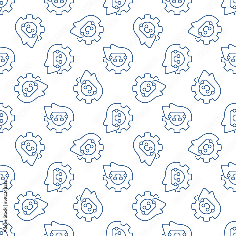 Aufkleber ai head with gear vector concept linear seamless pattern