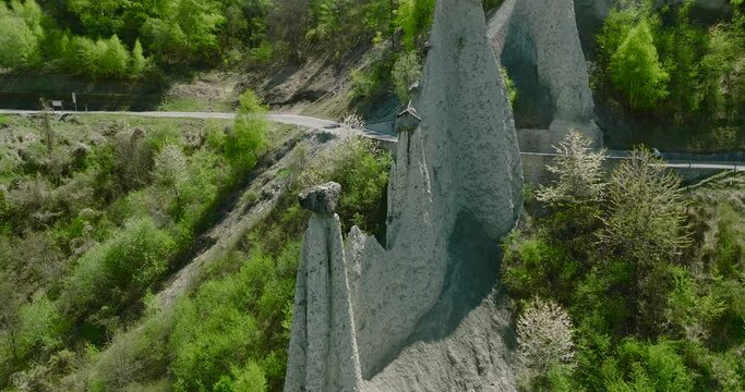 aerial view of Euseigne rock formation in the Swiss alps