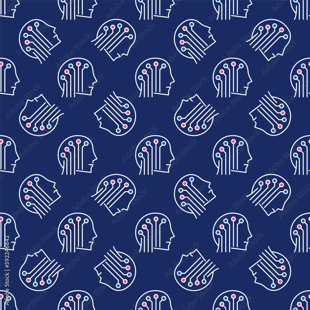 Poster brain tech vector ai head colored seamless pattern