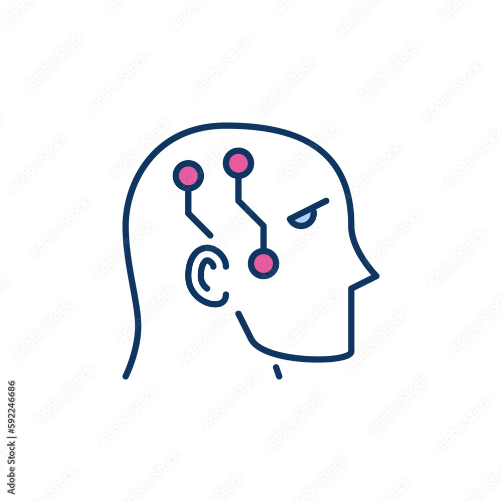 Poster circuits in human head vector robot learning concept colored icon