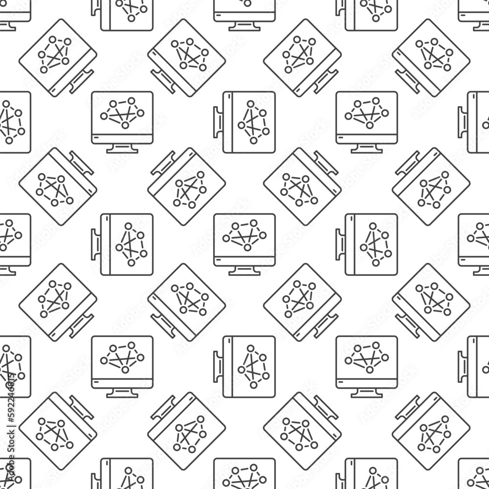Poster computer screen with neural network vector line seamless pattern