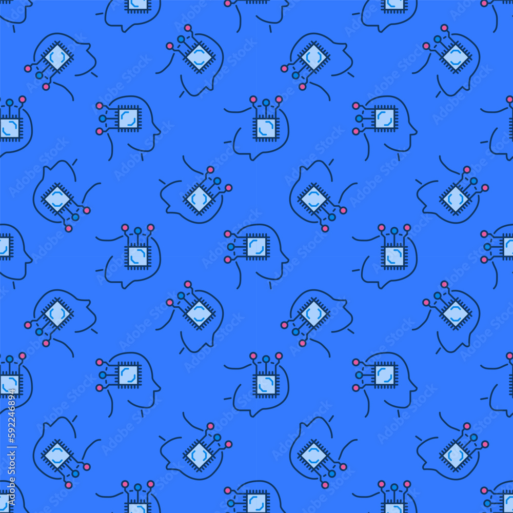 Poster cpu inside head vector ai chip colored seamless pattern