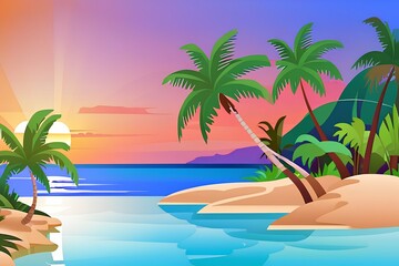 tropical island with palm trees-Generate AI