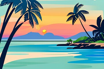 beach with palm trees-Generate AI