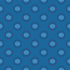 Earth Globe and Neural Network vector AI colored seamless pattern