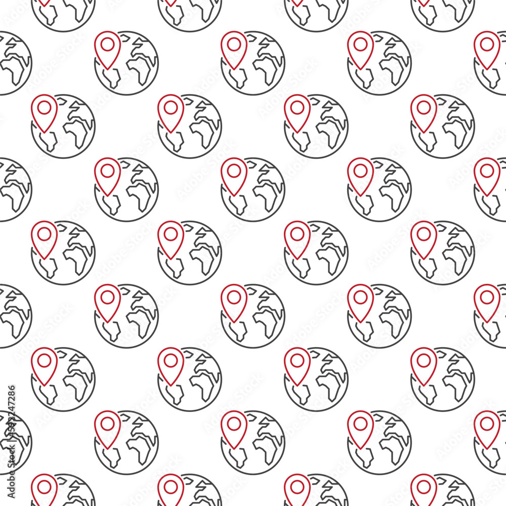 Poster geo pin on earth planet vector concept line seamless pattern