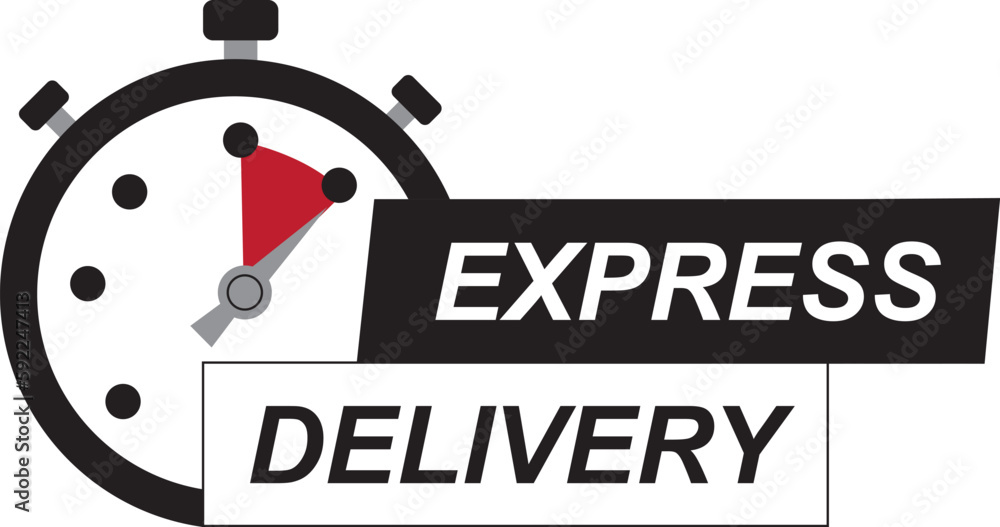 Poster timer and express delivery text icon isolated on a white background