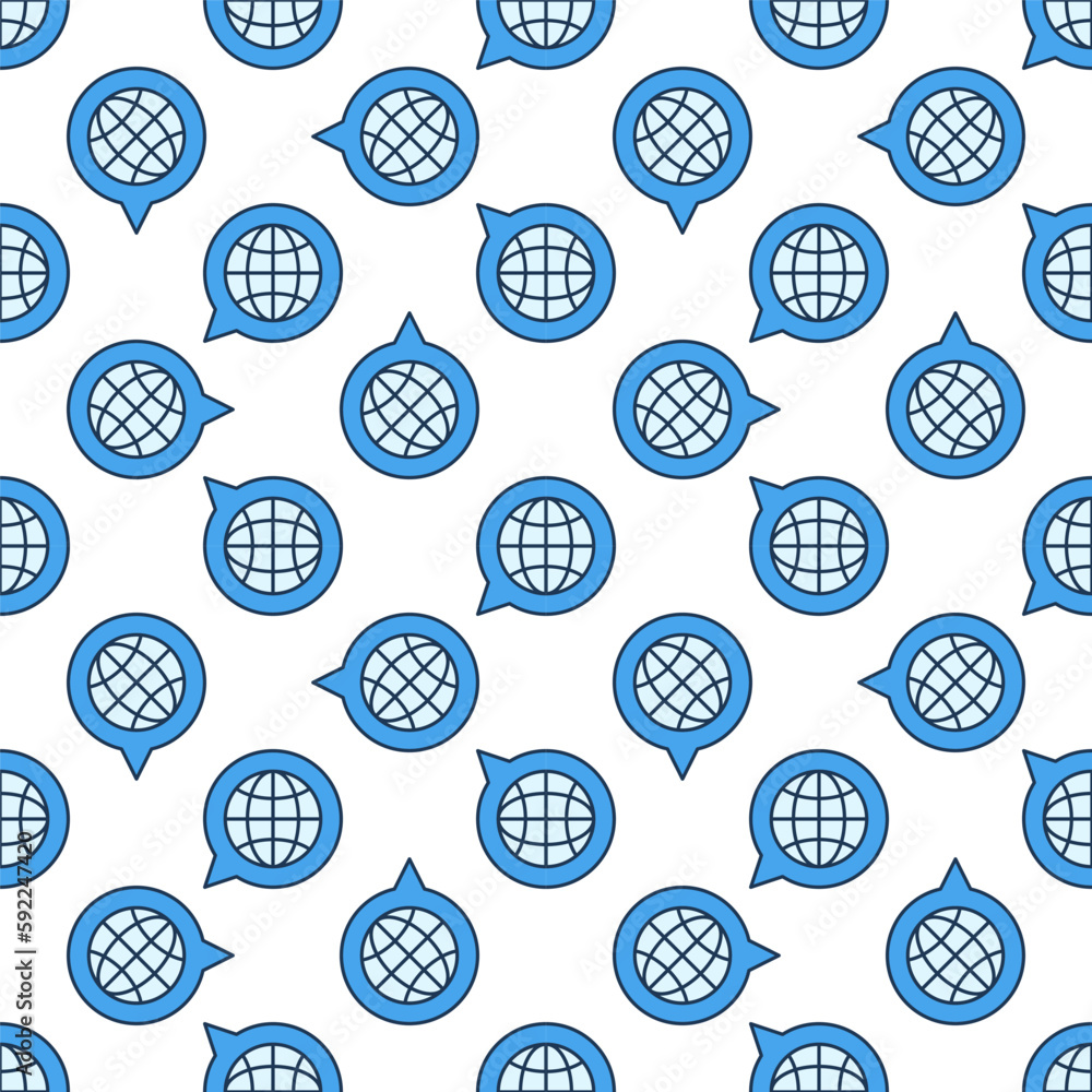 Poster globe inside speech bubble vector colored seamless pattern