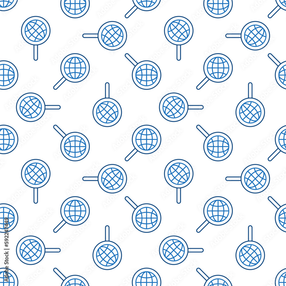 Poster globe inside magnifying glass vector concept line seamless pattern