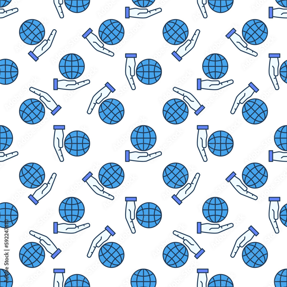 Poster hand with globe vector colored seamless pattern